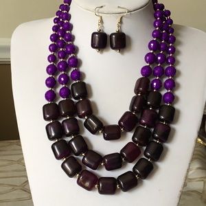 Three layers purple lucite bead necklace earring